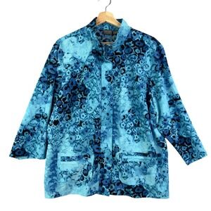ADDITIONS by Chico's Full Zip shirt jacket Sz 3 Blue snake print 3/4 sleeve Top‎